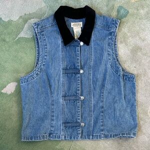 Denim Vest with Black Velvet Collar, Size Large, by St. John's Bay